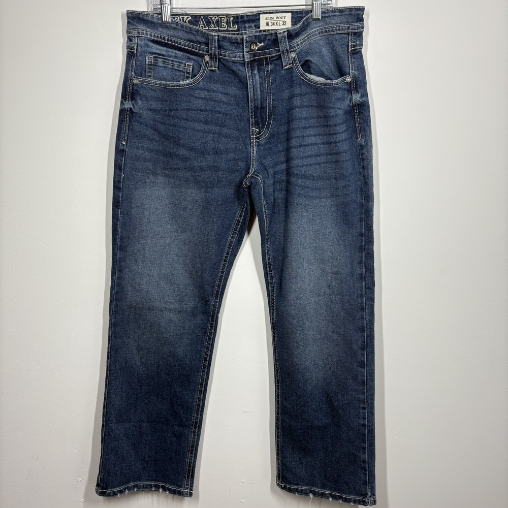 TK Axel Mens‎ Slim Bootcut Jeans Size 38x31* Blue Medium Wash Distressed Denim